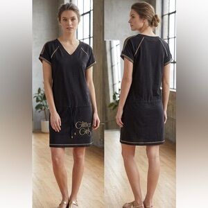 Rare Vintage John Galliano black v neck dropped waist dress, size EU 38/ US M